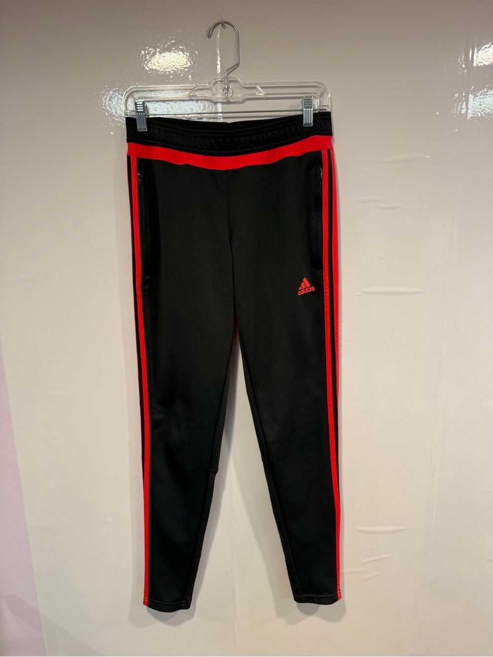 Adidas Black Athletic Track Pants with Red Trim